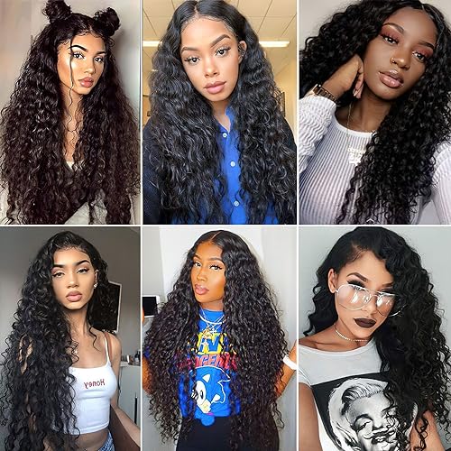 Wavy Lace Front Wigs Deep Wave 180% Density Pre Plucked Brazilian Wet and Natural Color Glueless Wigs Curly Lace Frontal Wigs with Baby Hair Human Hair Natural Hairline for Black Women (30 Inch) - Image 3