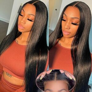 Wear and Go Glueless Wigs Human Hair Pre Plucked Pre Cut 13x4 Straight Lace Front Wigs Human Hair for Women 180% Density HD Transparent Lace Frontal Wig Human Hair with Baby Hair 26 Inch