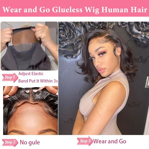 Wear and Go Glueless Wigs Human Hair Pre Plucked Pre Cut Bob Wig Human Hair With Elastic Band For Black Women Body Wave 4x4 Closure Human Hair 16 Inch - Image 2