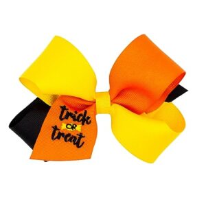 Wee Ones Girls' Tri-Color Grosgrain Hair Bow with Halloween Themed Embroidery on a WeeStay No-Slip Hair Clip, Medium, Trick Or Treat