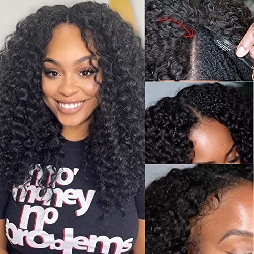 west kiss V Part Wig Human Hair Curly V Part Wigs for Black Women Human Hair Upgrade of U Part Human Hair Wig Kinky Curly V part Wig No Leave Out Curly Human Hair V Part Wig 180% Density 20 inch - Image 2