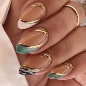 White almond acrylic nails, short length.