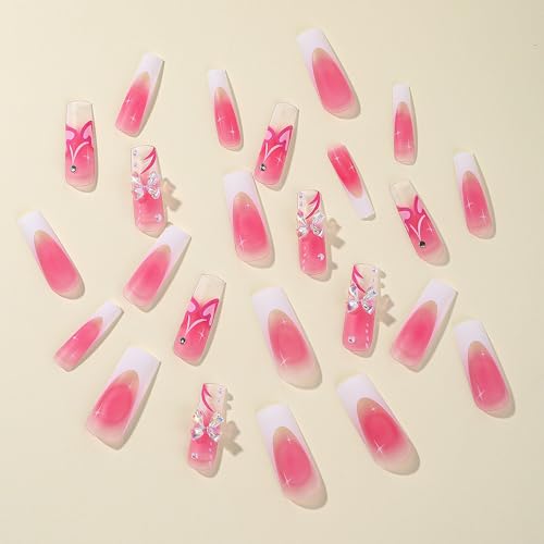 White and pink acrylic nails. - Image 3