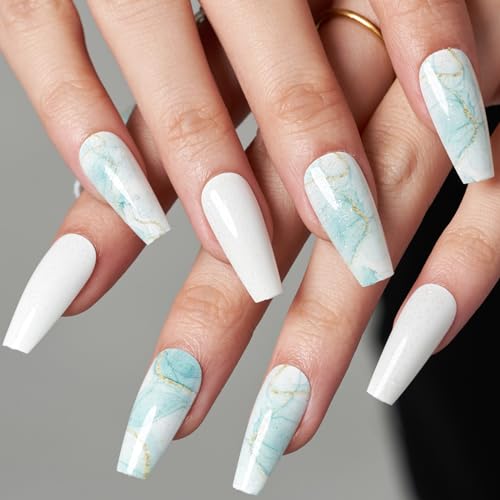 White Marble Acrylic Nails - Image 2