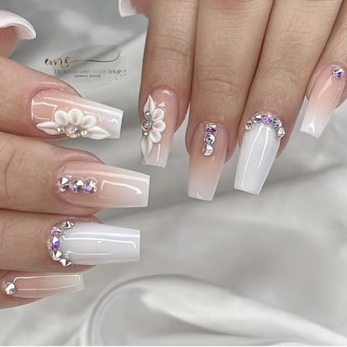 White & Rose Gold Acrylic Nails - Image 7