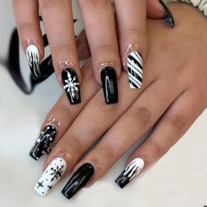 24 Piece Winter White Acrylic Nails Set - Medium Size for Elegant Winter Manicures