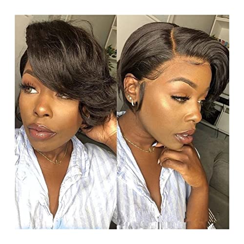 Women Wigs Brazilian Short T Part Lace Wig 13x1 Transparent Side Part Lace Straight Bob Wigs Middle Part Lace Front Human Hair Wig for Women（6 Inch） Human Hair Wigs ( Color : T Part Middle Part , Size