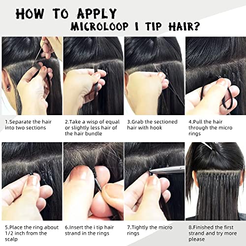 Yaki Straight I Tip Hair Extensions Human Hair Brazilian Remy Hair 22 Inch Invisible Keratin Stick I tip Hair Bundles Pre Bonded Real Hair Extensions Microlink Beads Hair for Black Women 50g/50Strand - Image 8