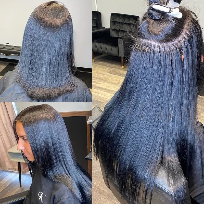 Yaki Straight I Tip Hair Extensions Human Hair Brazilian Remy Hair 22 Inch Invisible Keratin Stick I tip Hair Bundles Pre Bonded Real Hair Extensions Microlink Beads Hair for Black Women 50g/50Strand - Image 6