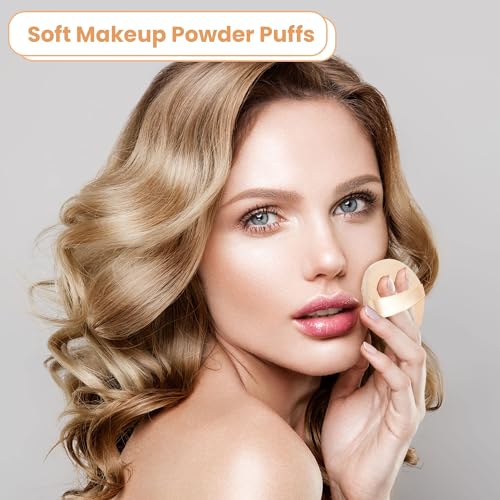 YASUOA Cosmetic Powder Puff Pure Cotton Foundation Puffs Furry Soft Sponge Makeup Tool with Ribbon Hand Strap for Face Body Powder Skin Care Loose 2.36 Inch/2.76inch/3.15inch (Skin color) - Image 6