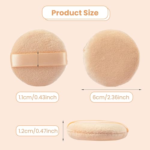 YASUOA Cosmetic Powder Puff Pure Cotton Foundation Puffs Furry Soft Sponge Makeup Tool with Ribbon Hand Strap for Face Body Powder Skin Care Loose 2.36 Inch/2.76inch/3.15inch (Skin color) - Image 3