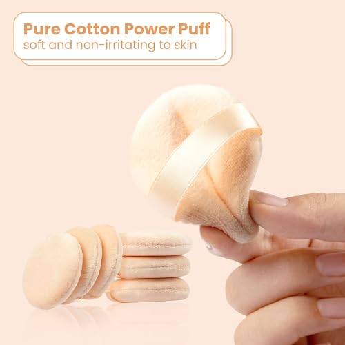 YASUOA Cosmetic Powder Puff Pure Cotton Foundation Puffs Furry Soft Sponge Makeup Tool with Ribbon Hand Strap for Face Body Powder Skin Care Loose 2.36 Inch/2.76inch/3.15inch (Skin color) - Image 4