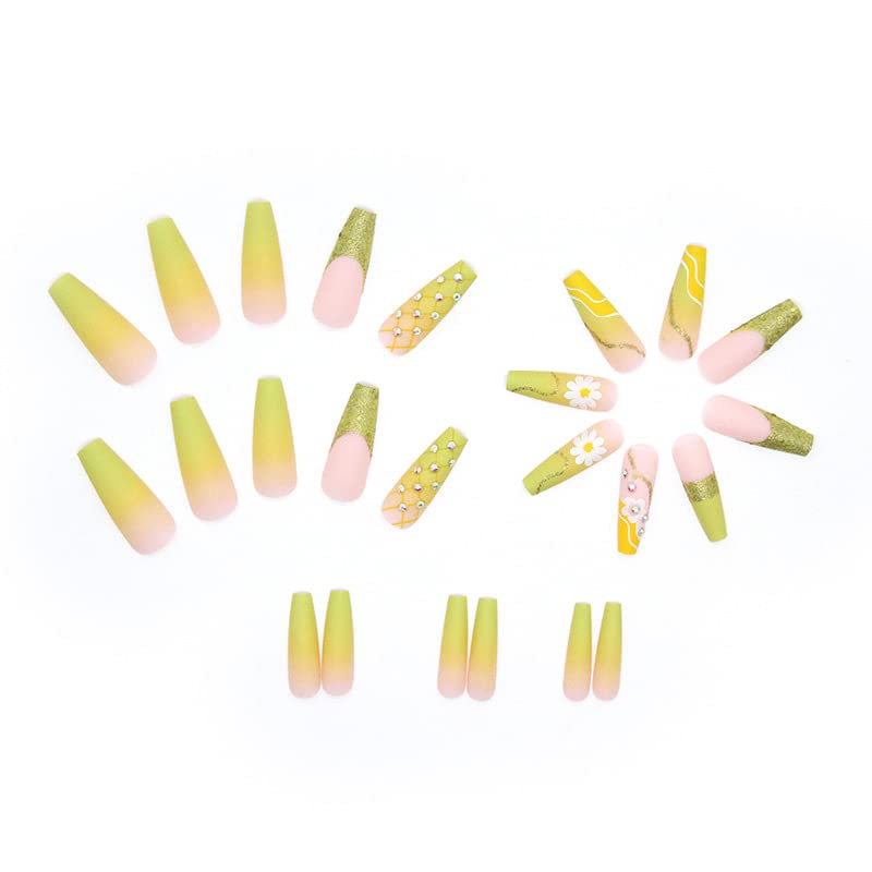 24 Pc Yellow Acrylic Coffin Nails Long Length for Nail Art Designs - Image 3