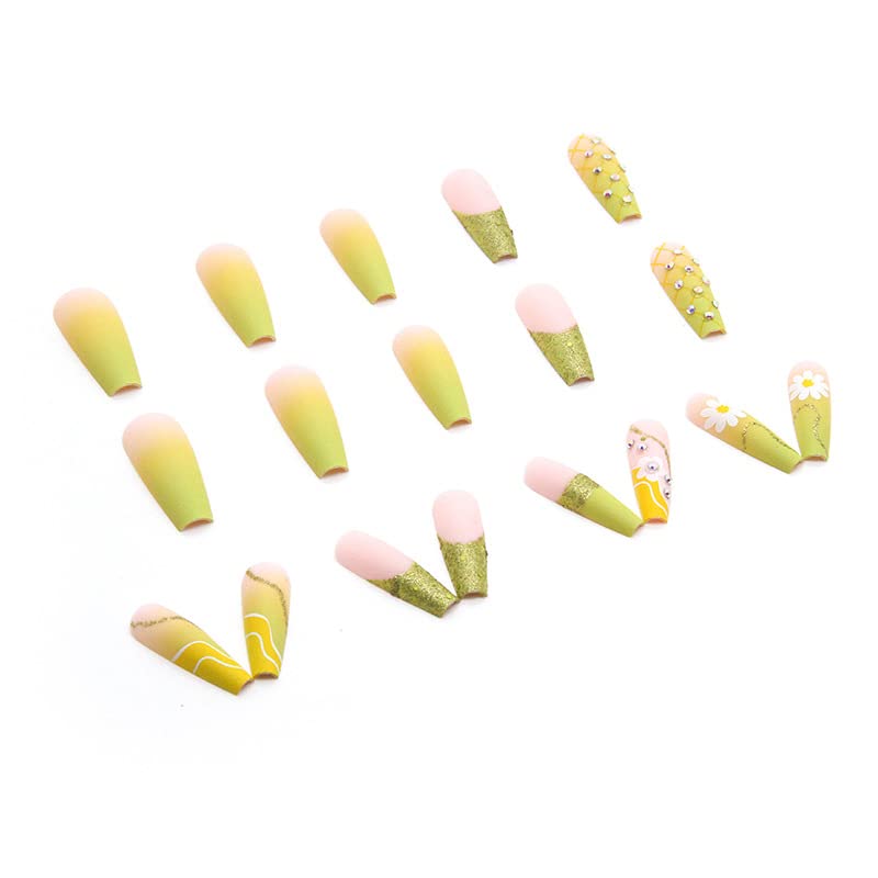 24 Pc Yellow Acrylic Coffin Nails Long Length for Nail Art Designs - Image 5