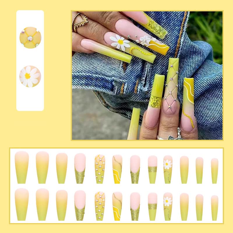 24 Pc Yellow Acrylic Coffin Nails Long Length for Nail Art Designs - Image 2
