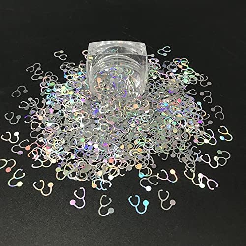 10 Grams/Pack -Sliver Doctor Stethoscope Shape Holographic Glitter Sequins - Festival Rave Beauty Makeup Face Body Nail Art Decoration LB100