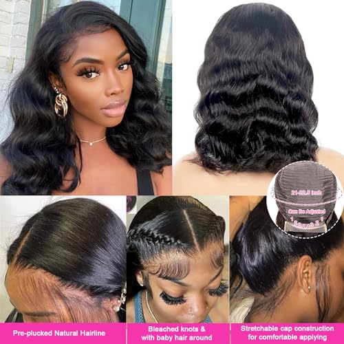 10 Inch Body Wave Bob Lace Front Wigs Human Hair Pre Plucked Bob Wig Human Hair 13x4 HD Full Lace Front Wigs Human Hair for Black Women Human Hair Glueless Wigs Human Hair with Baby Hairline - Image 7