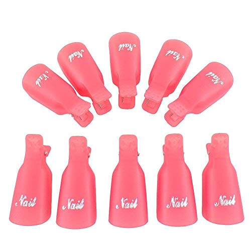 10 Pcs Plastic Nail Clip UV Gel Nail Polish Remover Wrap Nail Art Soak Off Clip Cap Beauty Nail Care Tool, Pink