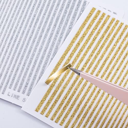 10 Sheets 3D Glitter Lines Nail Stickers Holographic Nails Art Stickers Colorful Metal Stripe Nail Decals Self Adhesive Geometric for Women Girls French Tip Manicure DIY Supplies - Image 4