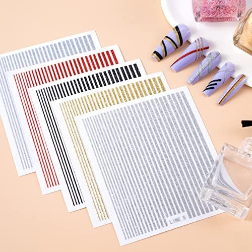 10 Sheets 3D Glitter Lines Nail Stickers Holographic Nails Art Stickers Colorful Metal Stripe Nail Decals Self Adhesive Geometric for Women Girls French Tip Manicure DIY Supplies - Image 6