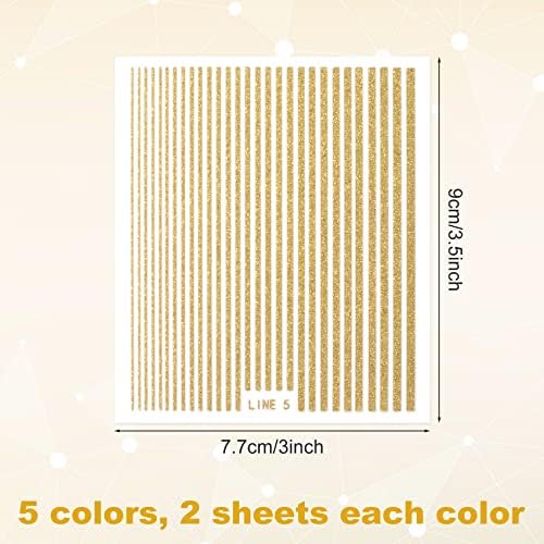 10 Sheets 3D Glitter Lines Nail Stickers Holographic Nails Art Stickers Colorful Metal Stripe Nail Decals Self Adhesive Geometric for Women Girls French Tip Manicure DIY Supplies - Image 7