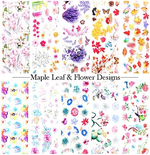 10 Sheets Foil Nail Art Stickers Transfer Sticker Maple Leaf Nail Foils Nail Art Supplies Flower Nail Set Butterfly Nail Decoration for Women Girls Decoration Manicure Design - Image 2