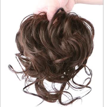 Curly Wavy Messy Bun Hair Extension with Fringe for Women, 100% Human Hair Chignon