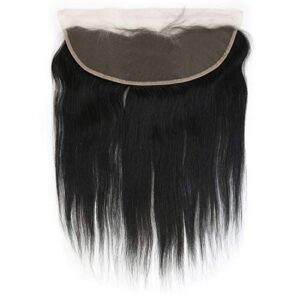 100% Human Remy Hair Hand-Tied 13"x4" Lace Frontal Closure Yaky 12" #1B Off Black