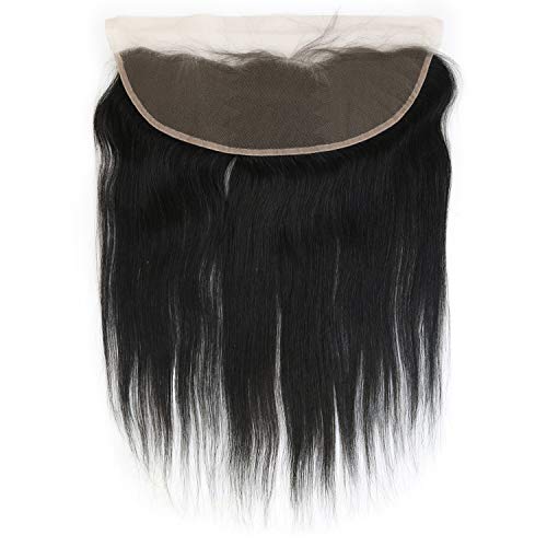 100% Human Remy Hair Hand-Tied 13"x4" Lace Frontal Closure Yaky 12" #1B Off Black