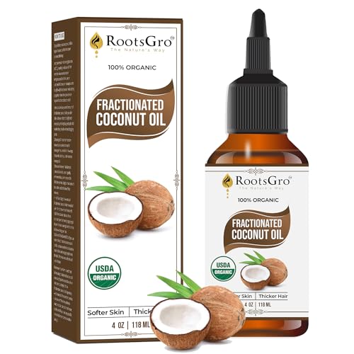 100% Organic Fractionated Coconut Oil - Stimulates Hair Growth, Hydrates The Scalp, Promotes Thicker and Stronger Hair - Moisturizes and Nourishes Skin | Improves Skin Texture | 4 ounce