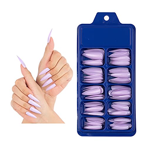 100 Pcs Light Purple Stiletto Nail Tips for Stylish Nail Art and Extensions - Image 3