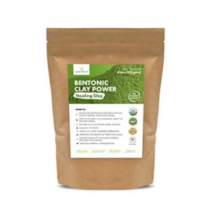100% Pure Calcium Bentonite Clay Powder -Vegan, Food Grade, Healing Clay-Skin Care Detox- Deep Pore Cleansing Face & Body Mask for feeling soft, smooth, refreshed skin- 4 oz