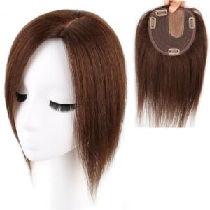 100% Real Human Hair Topper Toupee 120% Density Natural Brown Top Hair Pieces Silk Base Clip In Crown Toppers,Straight Wiglets Side Parting Hairpieces For Ladies Gift (Size : 30cm)