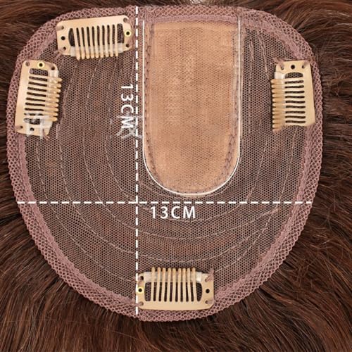 100% Real Human Hair Topper Toupee 120% Density Natural Brown Top Hair Pieces Silk Base Clip In Crown Toppers,Straight Wiglets Side Parting Hairpieces For Ladies Gift (Size : 30cm) - Image 4