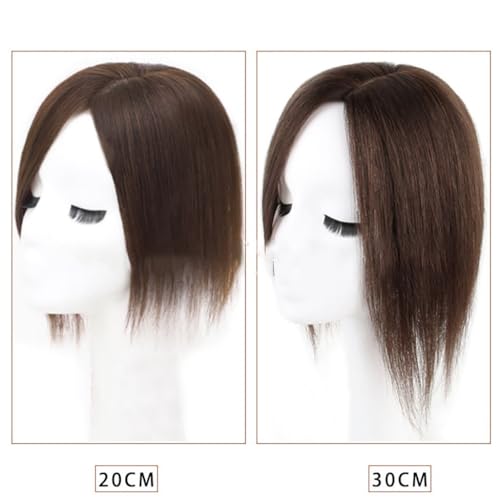 100% Real Human Hair Topper Toupee 120% Density Natural Brown Top Hair Pieces Silk Base Clip In Crown Toppers,Straight Wiglets Side Parting Hairpieces For Ladies Gift (Size : 30cm) - Image 6
