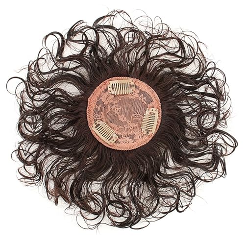 100% Real Human Hair Toppers For Thinning Hair Natural Brown Curls Hair Pieces For Women Clip In Top Hair Toupee 9 * 9cm Mesh Base Hair Extensions For Gray Hair - Image 4