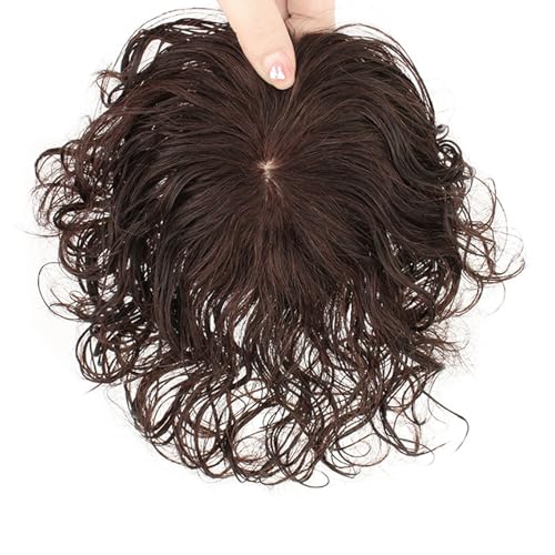100% Real Human Hair Toppers For Thinning Hair Natural Brown Curls Hair Pieces For Women Clip In Top Hair Toupee 9 * 9cm Mesh Base Hair Extensions For Gray Hair