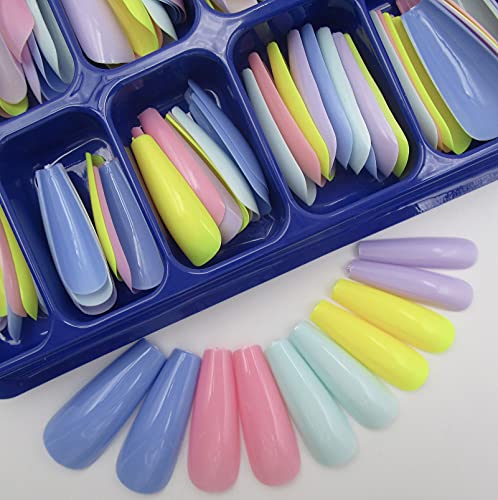 100 Piece Mixed Color Extra Long Ballerina Coffin Acrylic False Nails 10 Sizes for Women Girls Kids