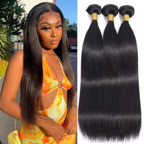 10A Brazilian Virgin Straight Human Hair Bundles 3 Bundles Human Hair Straight 12 14 16 Inch Unprocessed Brazilian Virgin Straight Hair 3 Bundles Hair Extensions Natural Color
