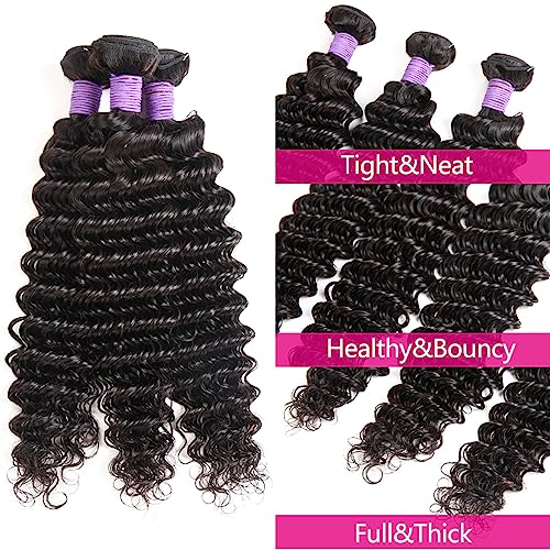10A Deep Wave 3 Bundle 18-22 Inch 100% Unprocessed Brazilian Human Hair Weave - Image 3