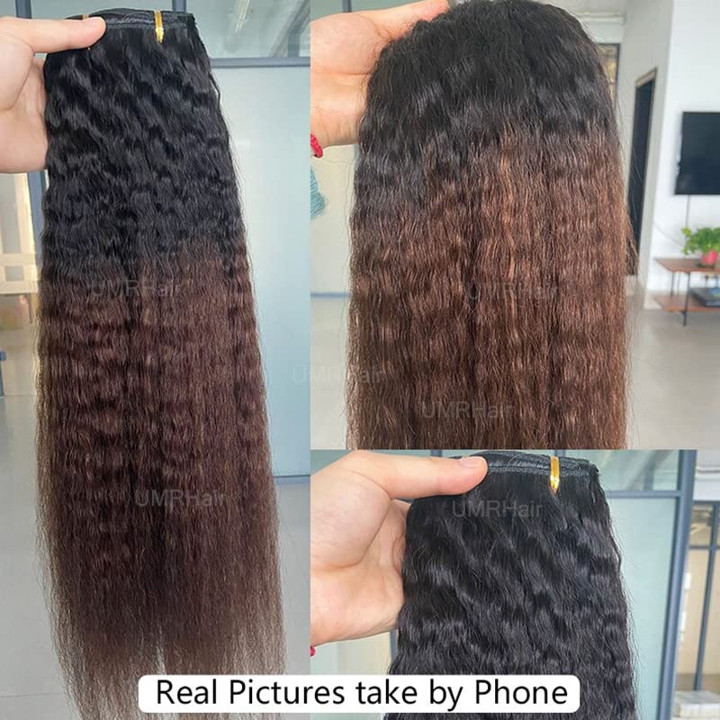 10inch Kinky Straight Clip ins Human Hair Extensions 1B/3# Ombre Dark Brown Brazilian Real Human Hair for Black Women 8pcs 100g Seamless Yaki Straight Clip in Hair Extension Double Wefts Full Head - Image 4