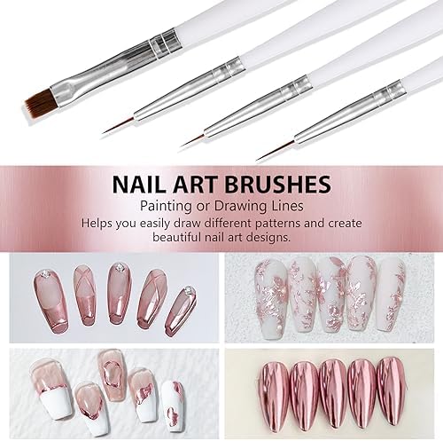 10ml Rose Gold Metallic Gel Nail Polish Kit with 4 Nail Art Brushes for DIY Manicure - Image 6