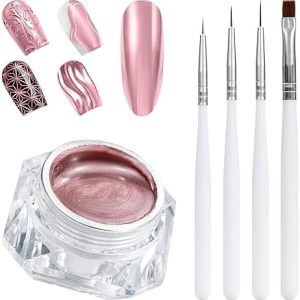 10ml Rose Gold Metallic Gel Nail Polish Kit with 4 Nail Art Brushes for DIY Manicure
