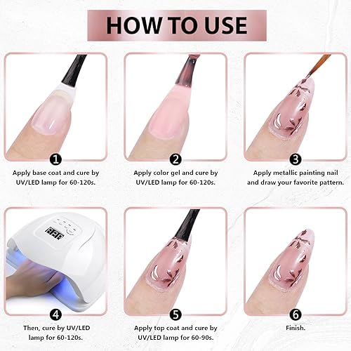 10ml Rose Gold Metallic Gel Nail Polish Kit with 4 Nail Art Brushes for DIY Manicure - Image 7