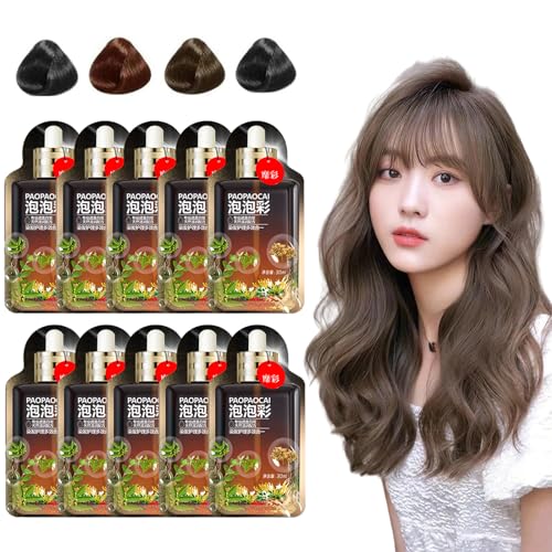 10packs/Box Satywig Hair Color - Satywig Hair Dye, Paopaocai Hair Dye, Plant Extract Non-damage Hair Dye Cream, Eqtinfloato Hair Dye, Herbal Bubble Plant Hair Dyeing Cream (Chestnut Brown)