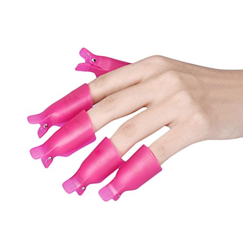 10PC Plastic Nail Art Soak Off Cap Clip UV Gel Polish Remover Wrap (Hot Pink)