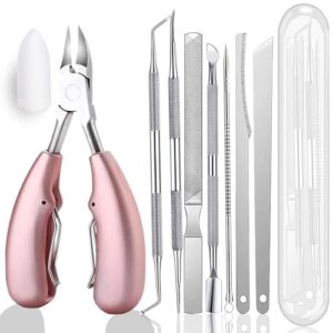 10pcs Ingrown Toenail Pedicure Tool Kit, Professional Surgical Stainless Steel Ingrown Toenail Removal, Treatment for Nail Correction Polish Pain Relief (Pink)