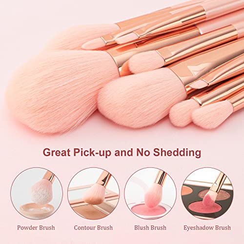 10 Piece Pink Synthetic Makeup Brush Set for Powder, Blush, Contour, Concealer, Eyeshadow - Image 4