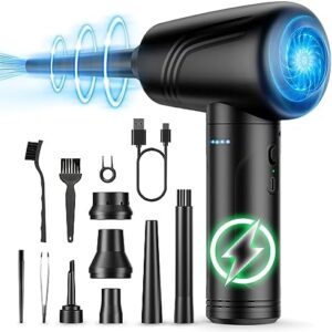 11-in-1 Compressed Air Duster, 3-Gear Adjustable 120000 RPM Electric Air Duster with LED Light, Reusable no Canned Keyboard Cleaner for Office, 9000mAh Cordless Air Duster for Computer/Car