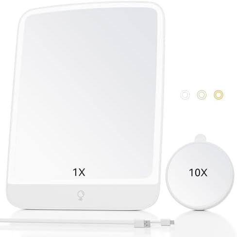 11" x 8" Portable Makeup Mirror with Light, Folding Mirror with 83 LED Lights for Desk, 2000 mAh USBC Rechargeable Travel Makeup Mirror